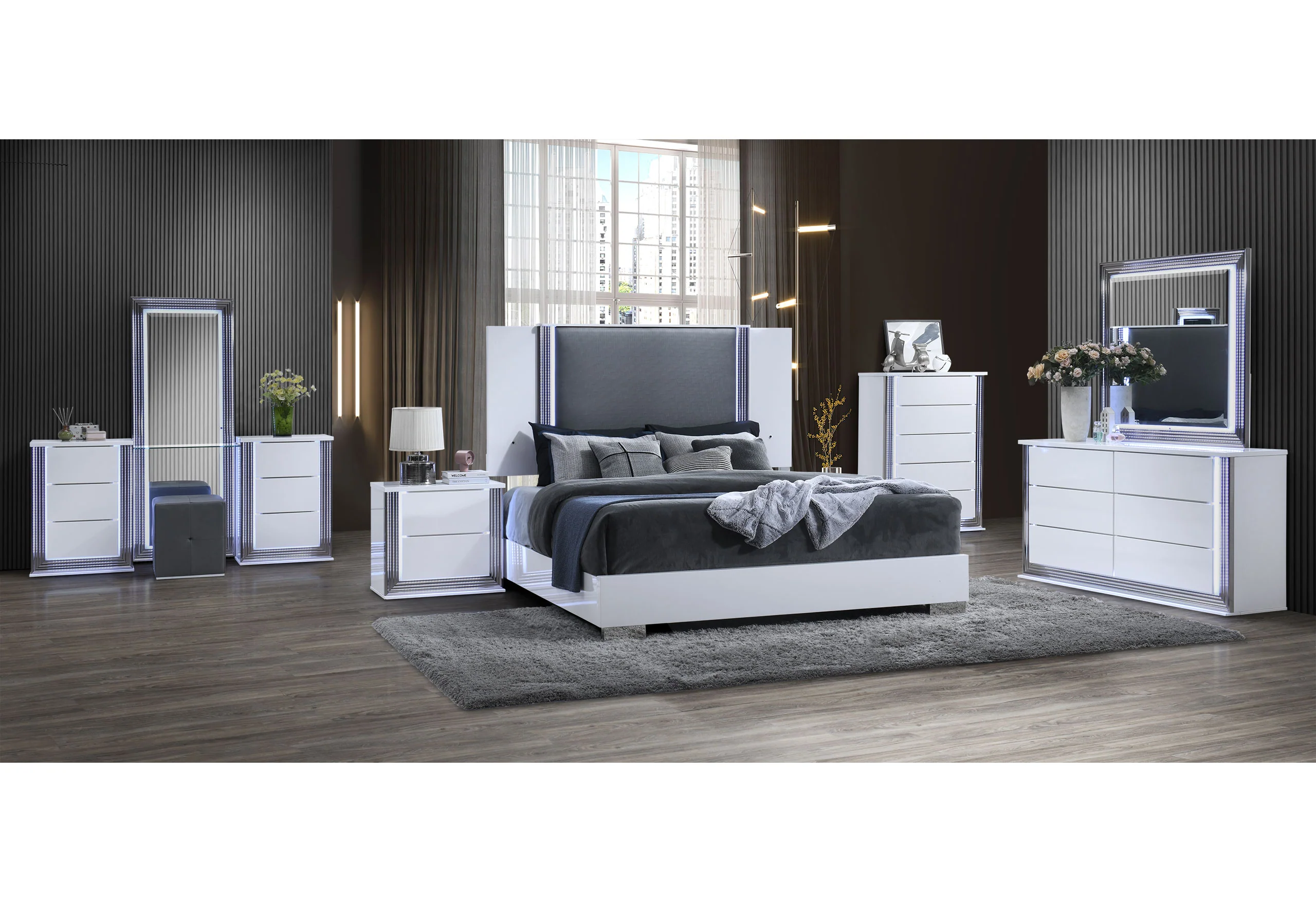 YLIME SMOOTH WHITE KING BED WITH LED FULLY SLATTED - Image 4