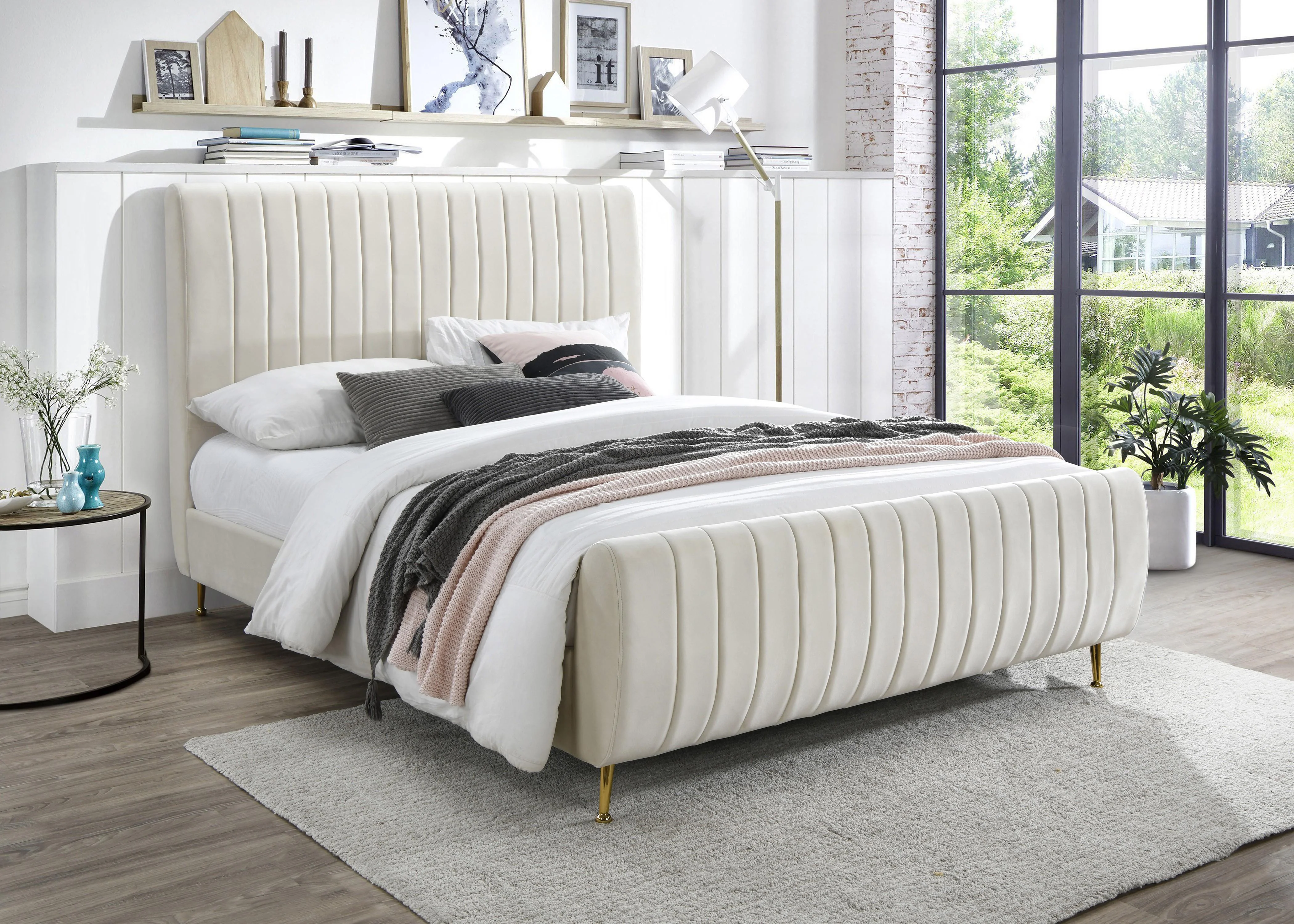 Zara Cream Velvet King Bed (3 Boxes) - Image 2