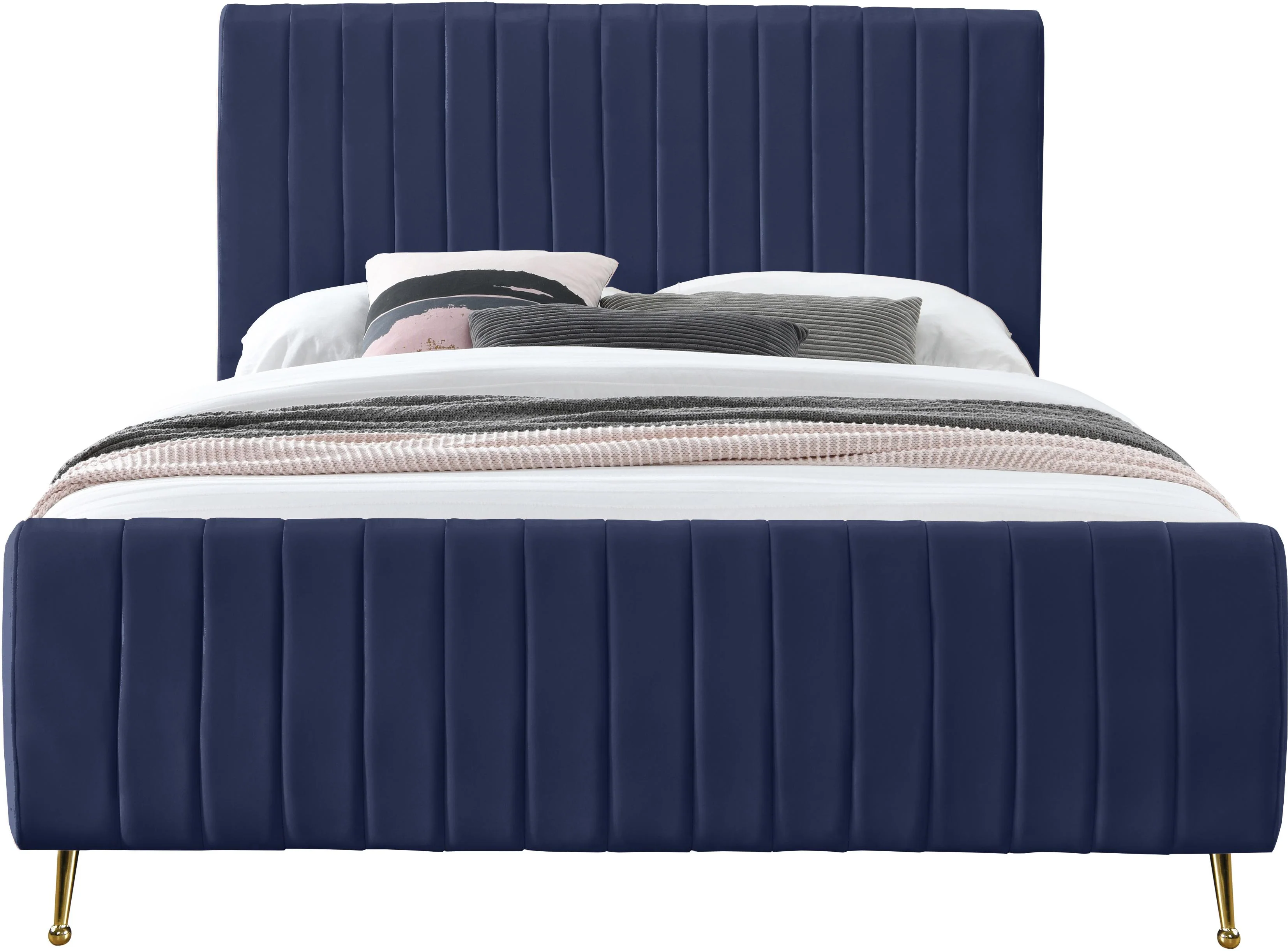 Zara Navy Velvet Queen Bed (3 Boxes) - Image 3
