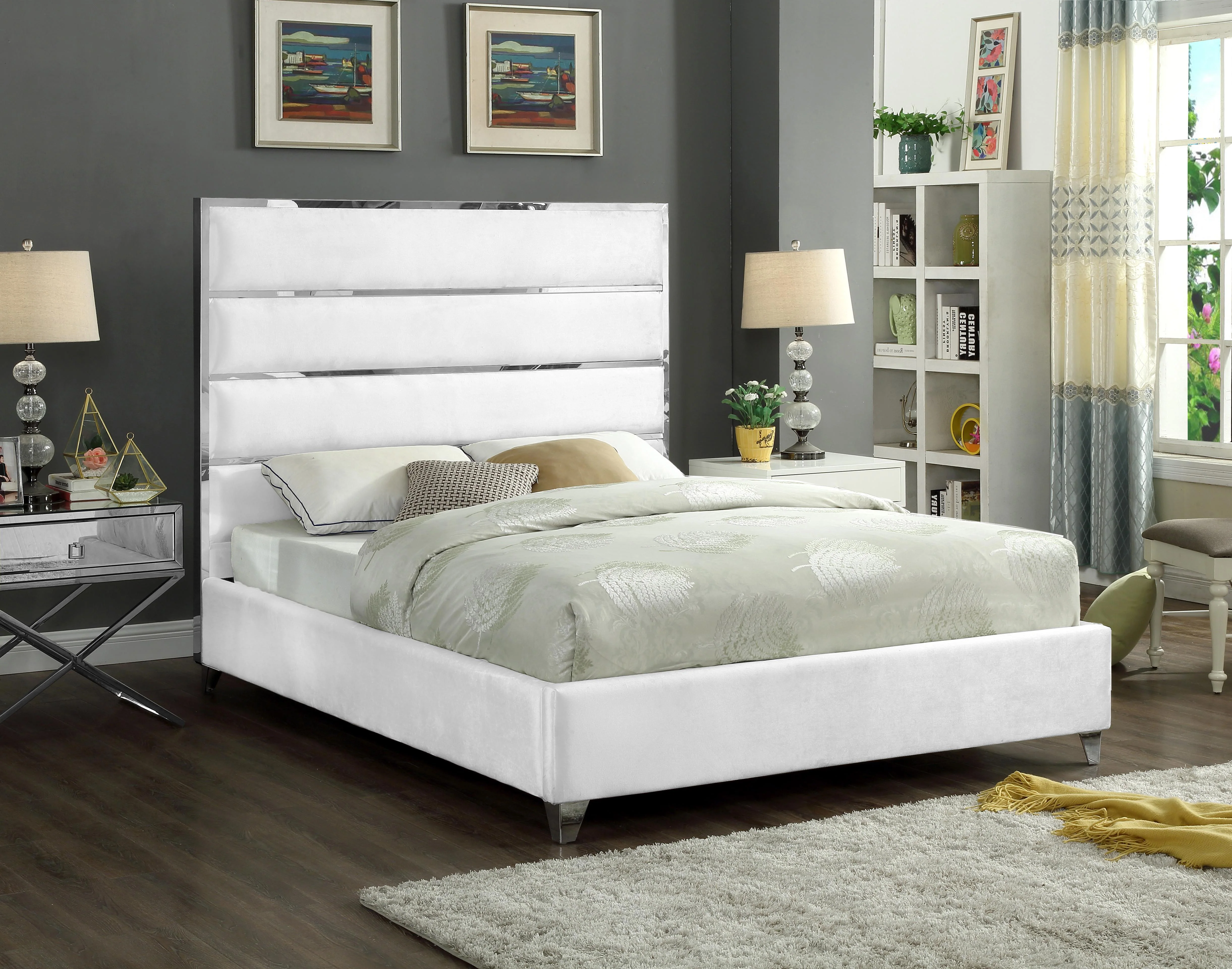 Zuma White Velvet Full Bed - Image 2
